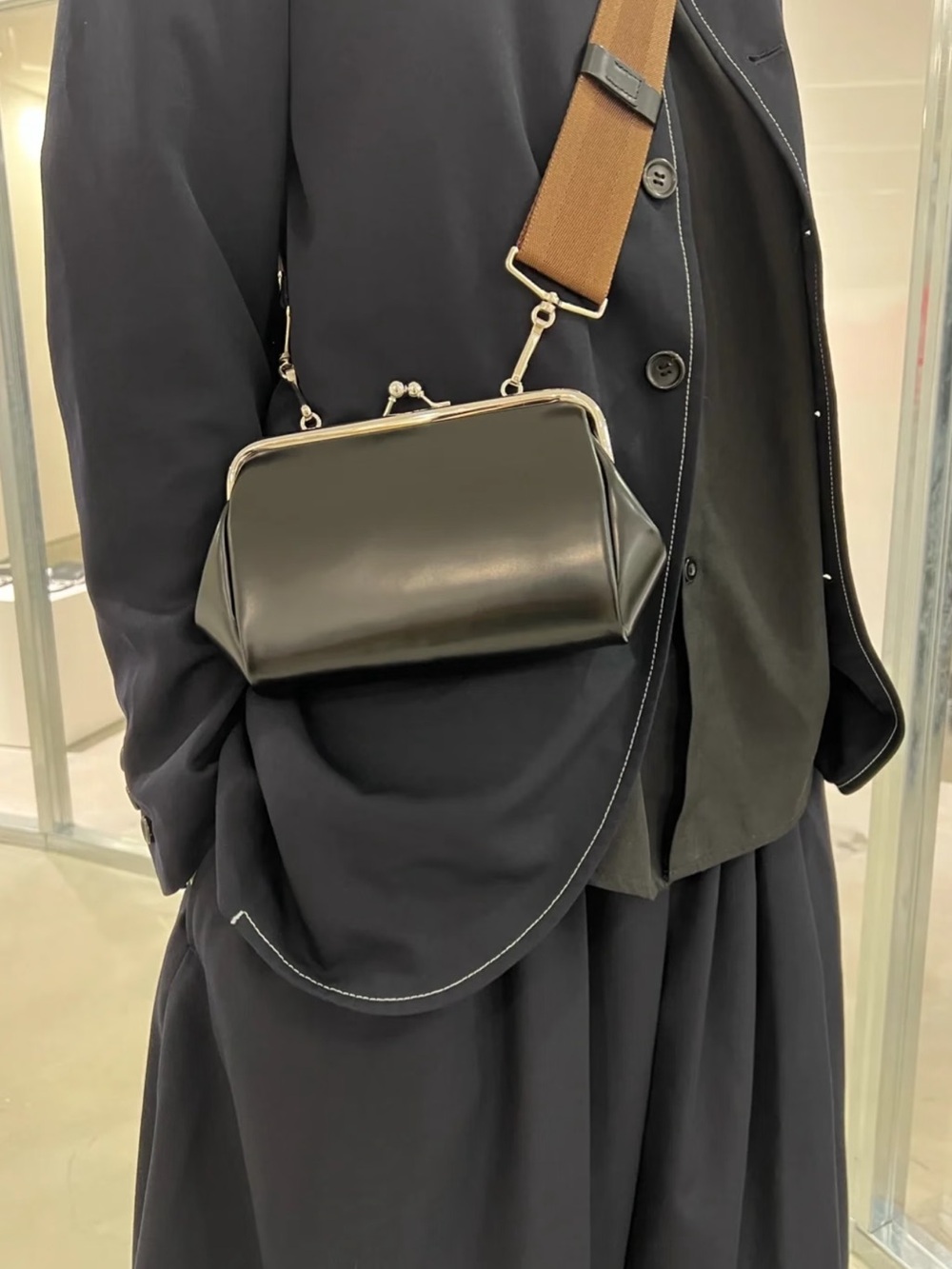 Comme Des Garçons Black Leather Kiss-Lock Crossbody Bag